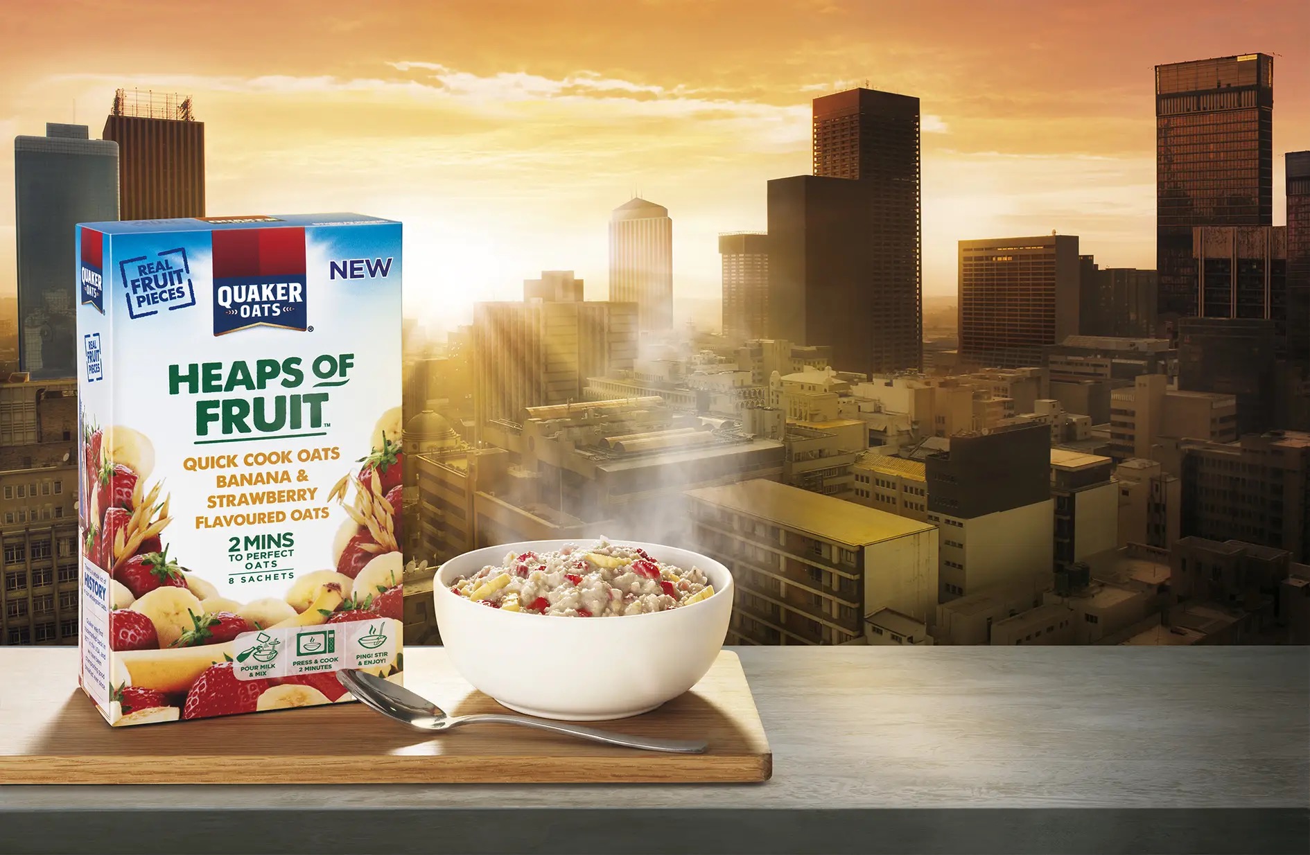 Finished Quaker Oats campaign artwork — enhanced colour, lighting and composition