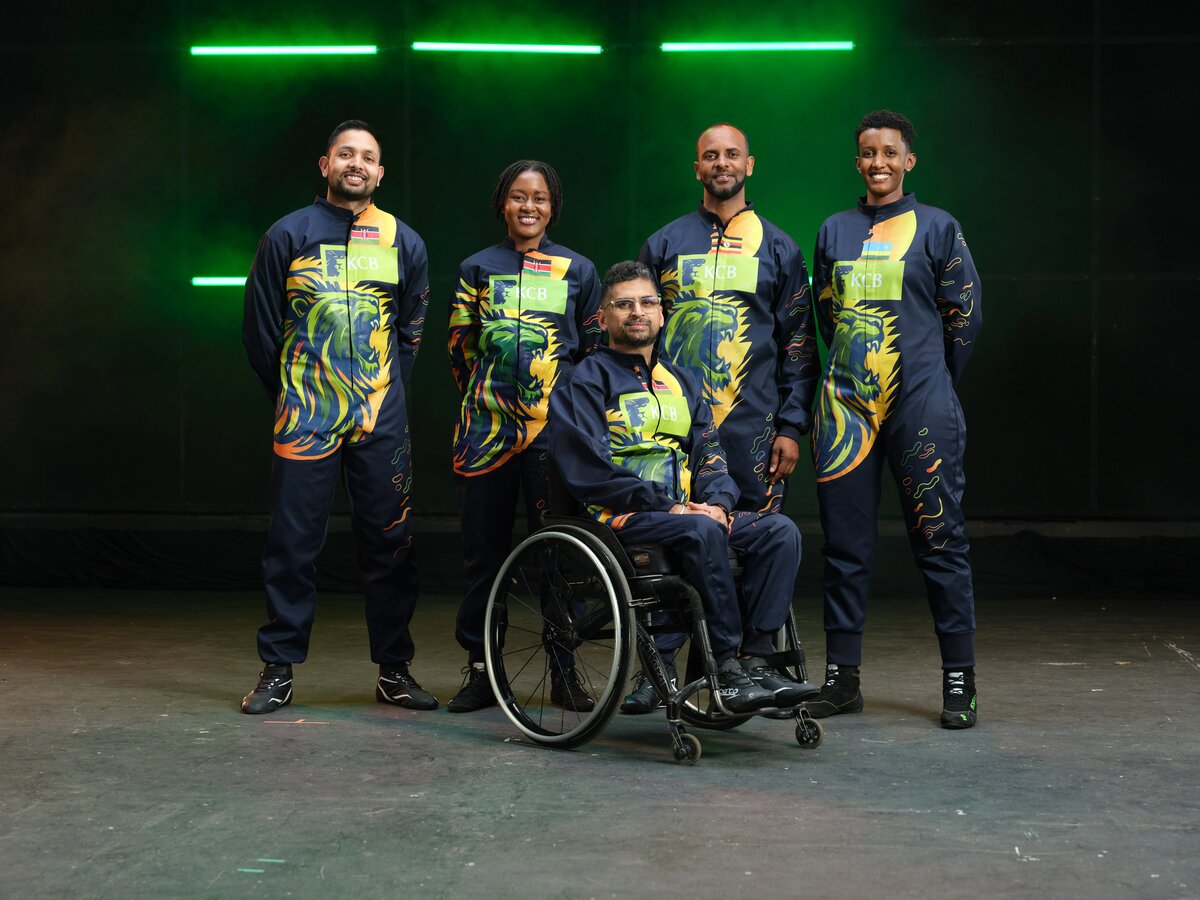 Original studio photo of the KCB Bank rally team before compositing into the final poster