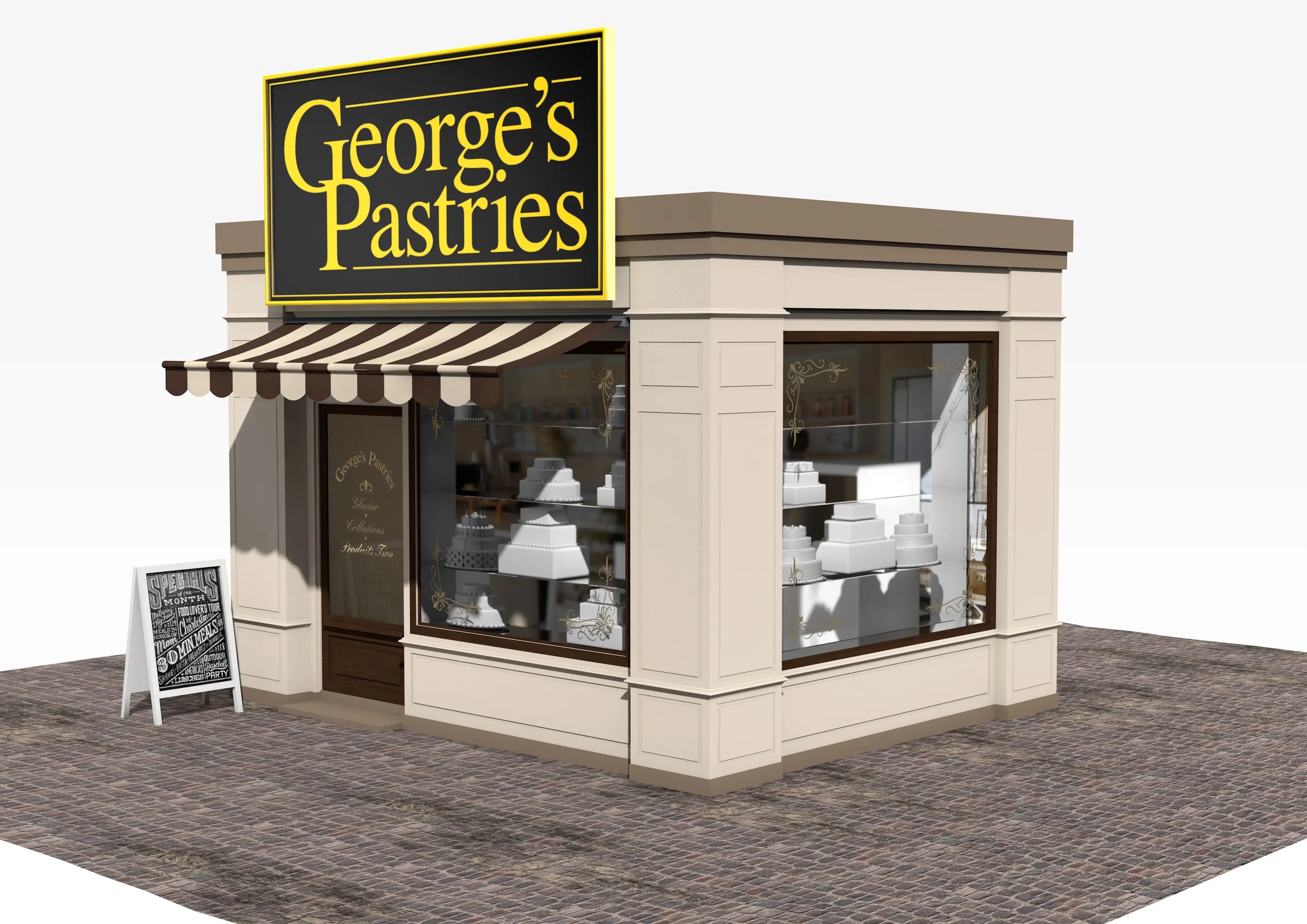 3D render of Georges pastries coloured package