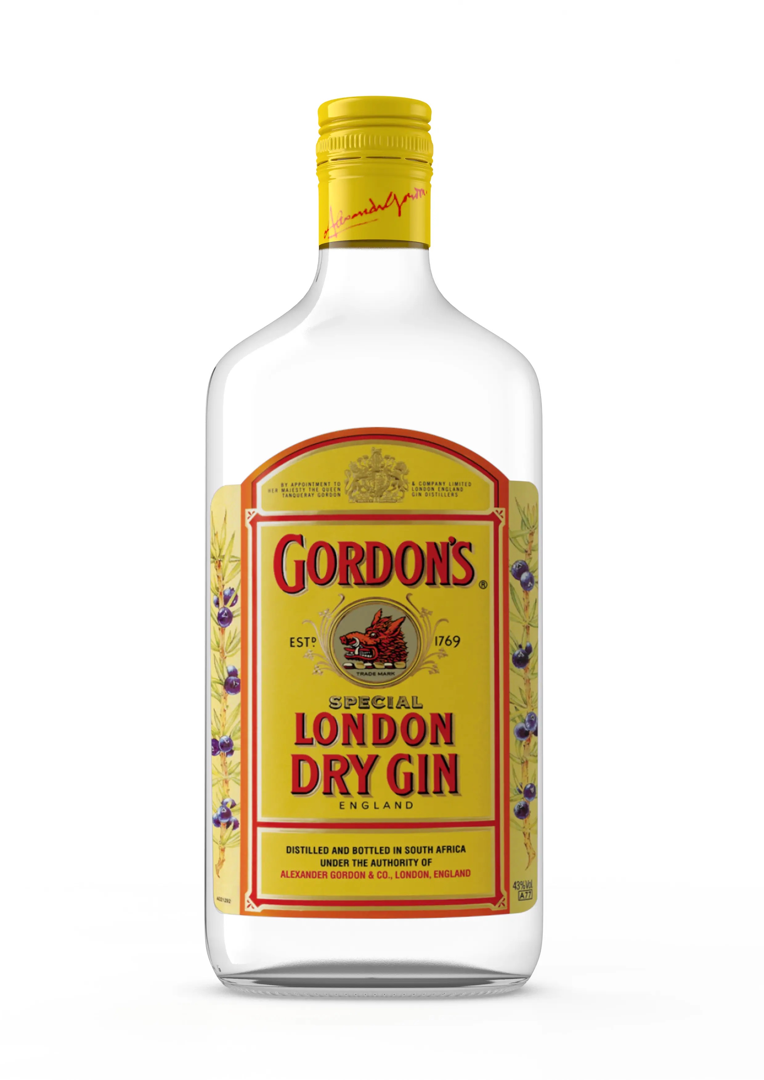 3D render of a Gordon's gin bottle