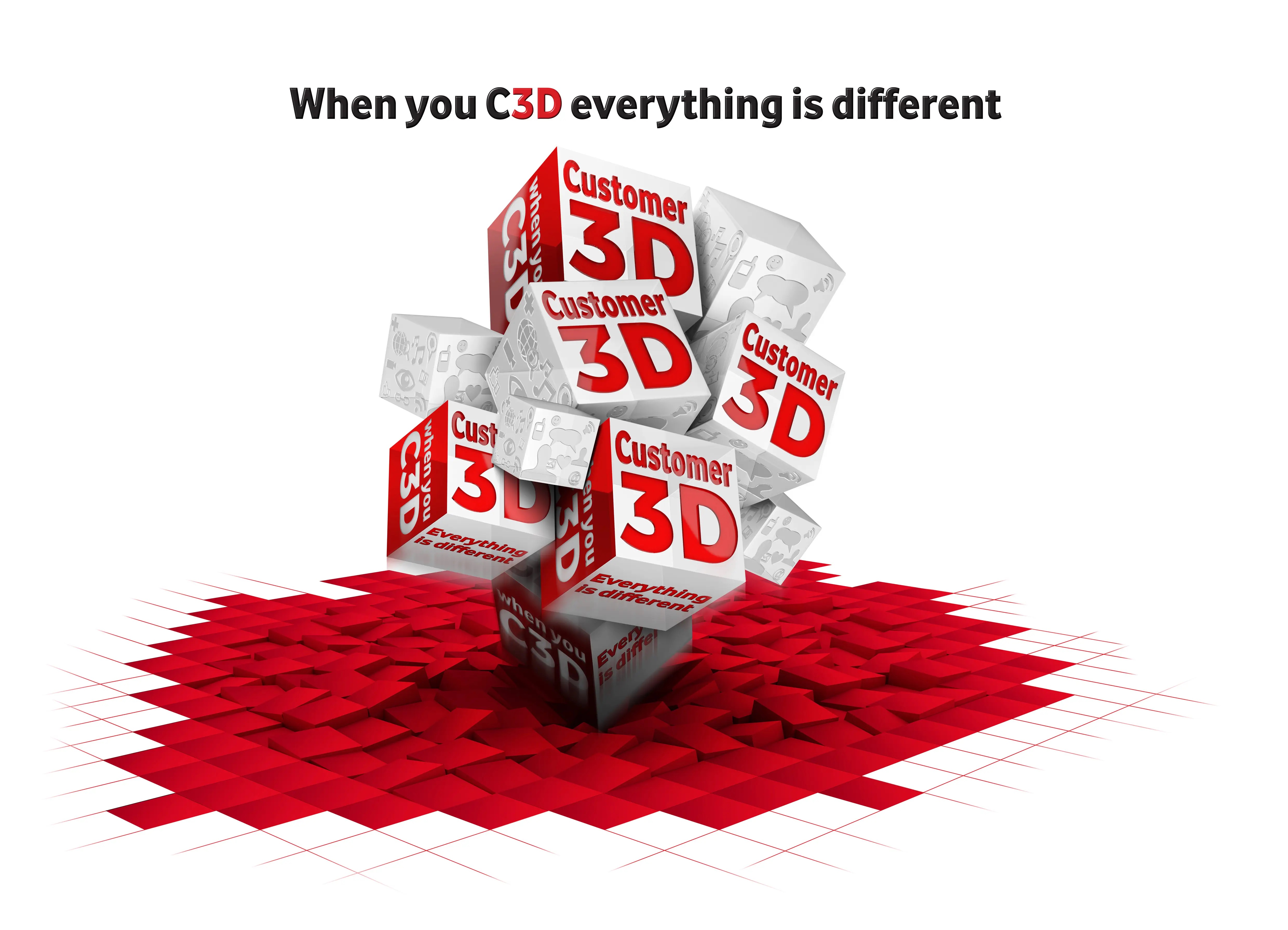 3D render of Vodacom branded geometric cubes