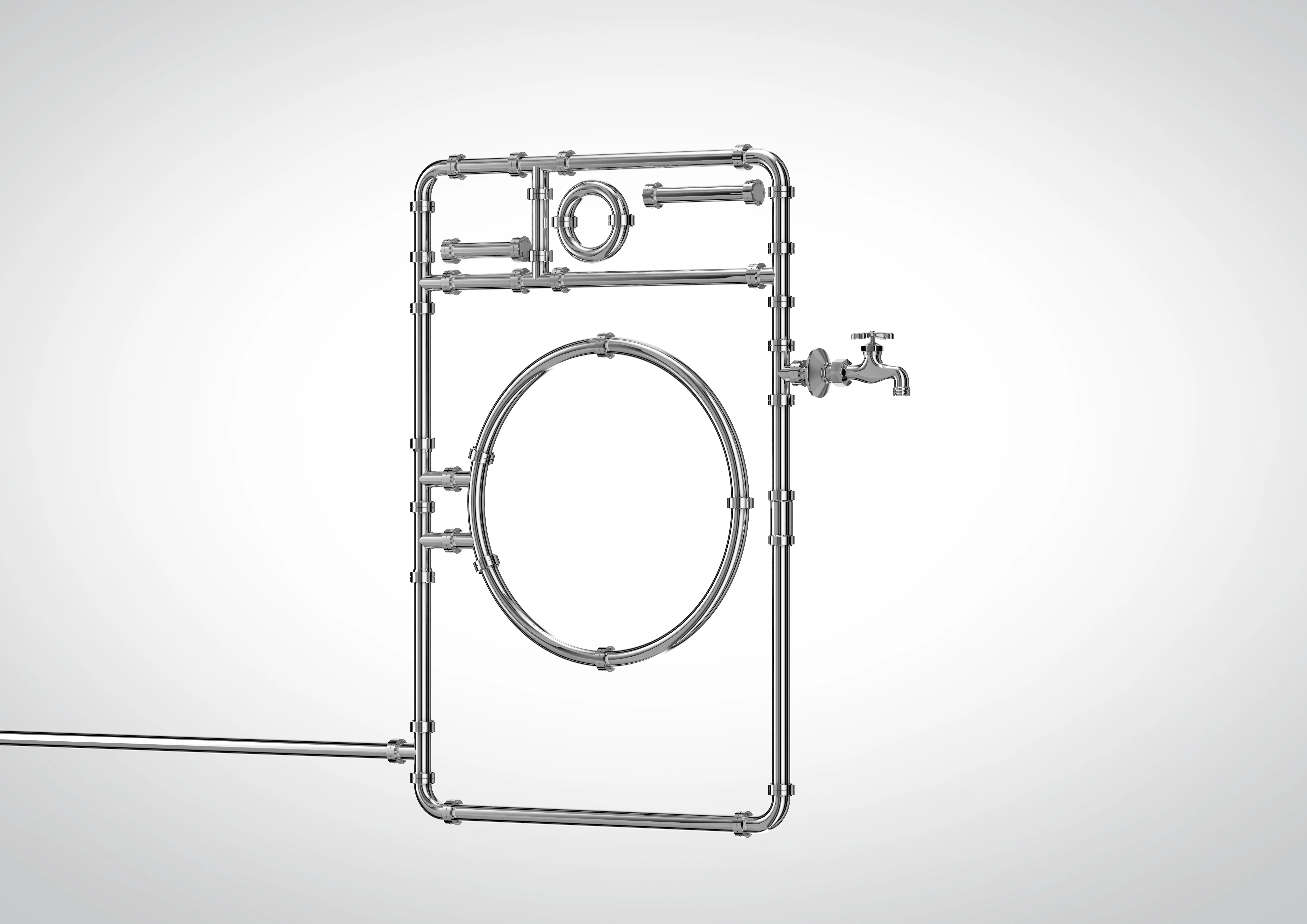 3D render of a washing machine with tap integration